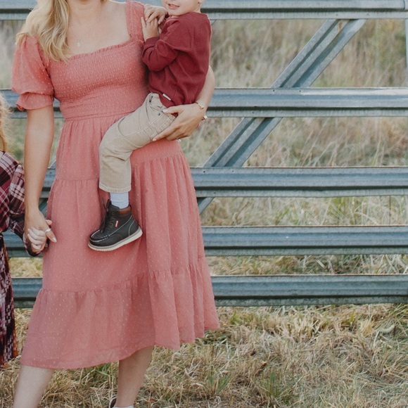 Square Neck Midi Swiss Dot Dress - Picture 4 of 7